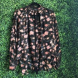 Zara• Shimmery Floral Blouse with semi-long back